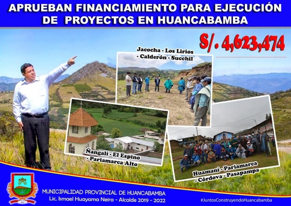 MEF APRUEBA FINACIMIENTO DE MÁS DE 4 MILLONES DE SOLES PARA EJECUCIÓN DE PROYECTOS EN LA PROVINCIA DE HUANCABAMBA