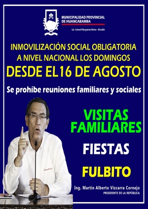 INMOVILIZACIÓN SOCIAL OBLIGATORIA A NIVEL NACIONAL LOS DOMINGOS DESDE EL 16 DE AGOSTO