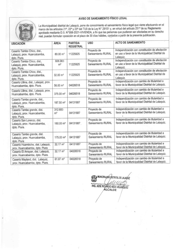 AVISO DE SANEAMIENTO F&Iacute;SICO LEGAL
