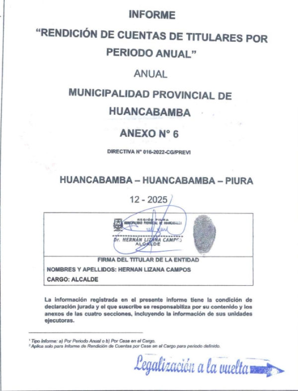 PUBLICACI&Oacute;N DEL INFORME DE RENDICI&Oacute;N DE CUENTAS DE TITULARES POR PERIODO ANUAL.